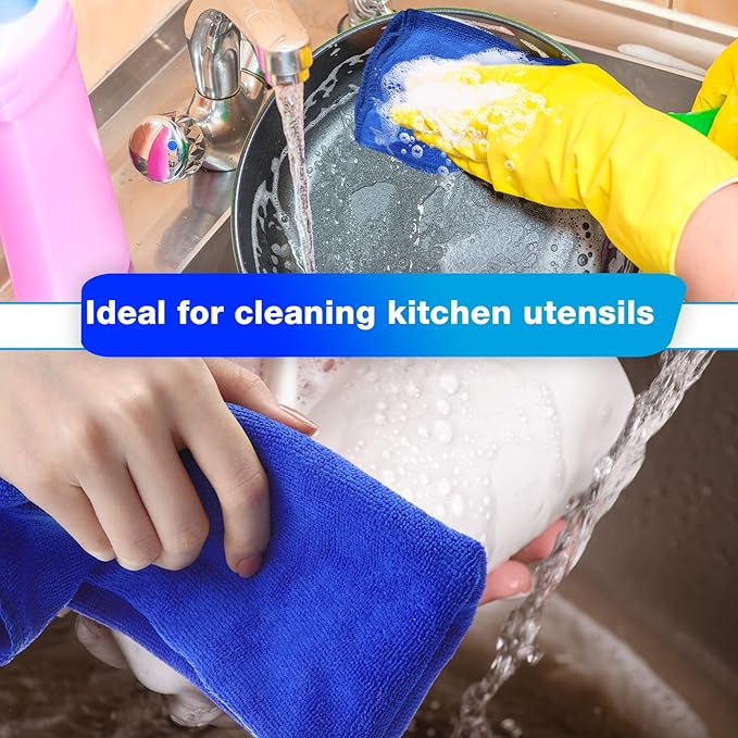 Nuenen Microfiber Cleaning Cloths for Cars 16 x 16 Inch Ultra Absorbent Car Towels Drying Reusable Cleaning Supplies House Kitchen Window Microfiber Towel(Blue60 Count)