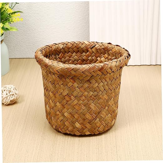 3pcs Wastebasket Trash can Trash Container bin Sundries Container Bathroom Trash can Kitchen Rubbish Bin dust bin Hand Woven Basket Trash Small can Straw Seaweed vase Office