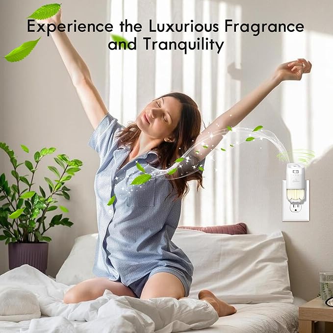 Plug In Air Freshener Starter Kit 12 Refills + 1 Warmer Lavender Vanilla &amp Fresh Linen Scents for Home Bathroom &amp Office Compatible with Air Wick &amp Glade Not Include Glade Plus