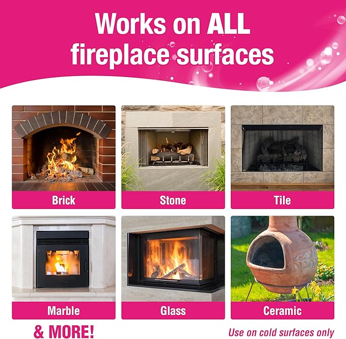 Quick 'n Brite Fireplace Brick and Stone Cleaner 64oz - Natural Stone Tile and Marble Cleaner with Scrub Brush - Indoor Fireplace and Wood Stove Cleaning Kit - Pellet Stove Creosote Remover
