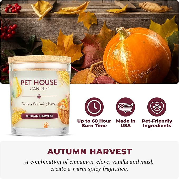 One Fur All Pet House Fall Candles Long Lasting Clean Burning Soy Wax Scented Candles for Pet Odor Autumn Harvest