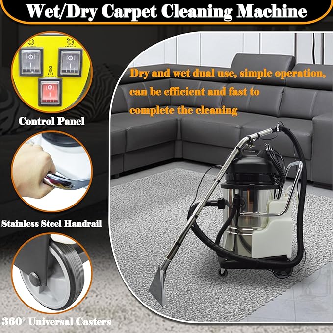 3 in 1 Carpet Extractor Machine 21.1Gal Upholstery Cleaning Machine 2000W Spraying Machine Wet/Dry Cleaning Machine with 6 Joints110V