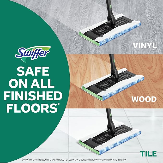 Swiffer Sweep &amp Mop Deluxe 2-in-1 Multi-Surface Kit for Floor Cleaning Includes 1 Sweeper Device 5 Dry Sweeping + 6 Wet Mopping Heavy Duty Cloths Black