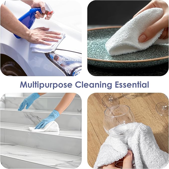 Terry Cloth Rags for Cleaning (60PCS) Bag of Rags White 100% Cotton Bar Mop Paint Cloth and Multipurpose Kitchen Auto Staining Lint Free Absorbent Washable Towel 15x18 in