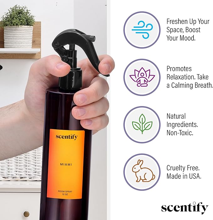 Scentify Miami Odor Neutralizing Room Spray – Luxury Cashmere Floral &amp Musky Wood Fragrance Instant Odor Eliminator for Home Office &amp Car – 12 oz