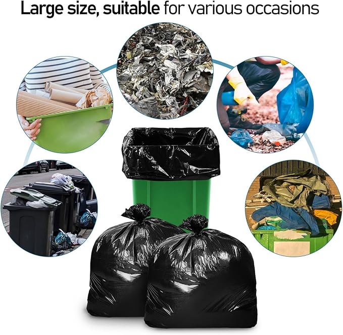 YARNOW 50 Pack Heavy Duty Trash Bags Black Trash Bags Contractor Bags Outdoor Garbage Bags (47 x 55 Inch)