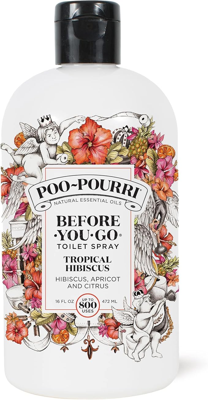 Poo-Pourri Before-You-Go Toilet Spray Refill Tropical Hibiscus 16 Fl Oz Up to 800 Uses Bathroom Odor Deodorizer with Essential Oils for Home or Work Hibiscus Apricot and Citrus Scent