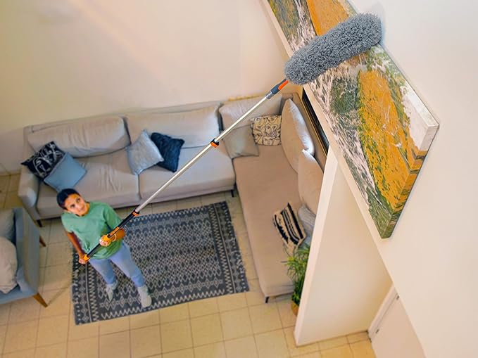 30 Foot High Reach Telescoping Duster Kit and Vinyl Siding Brushes with 5-24 ft Extension Pole // High Ceiling Cleaning and Window Washing kit // Exterior &amp Interior House and Gutter Cleaning Brus