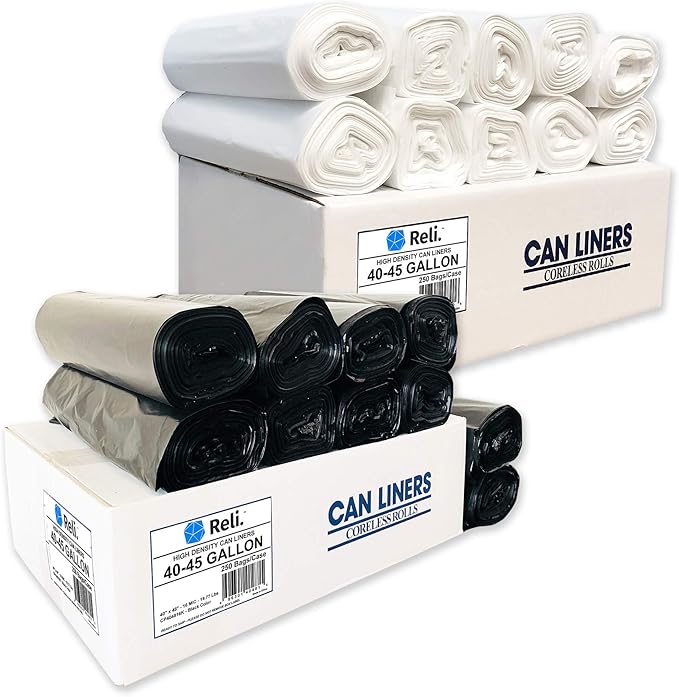 Reli. 40-45 Gal Trash Bags (250 Bags) Black