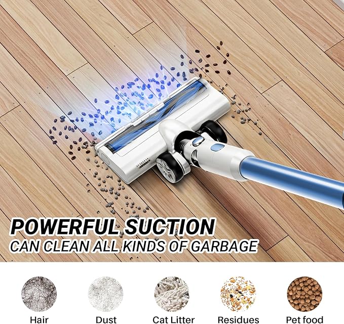 Cordless Vacuum Cleaner for Home 8-in-1 Lightweight Stick Vacuum with 45Mins Runtime Powerful Suction Anti-Tangle Rechargeable Cordless Vacuum for Hardwood Floor Carpet Pet Hair W-N505