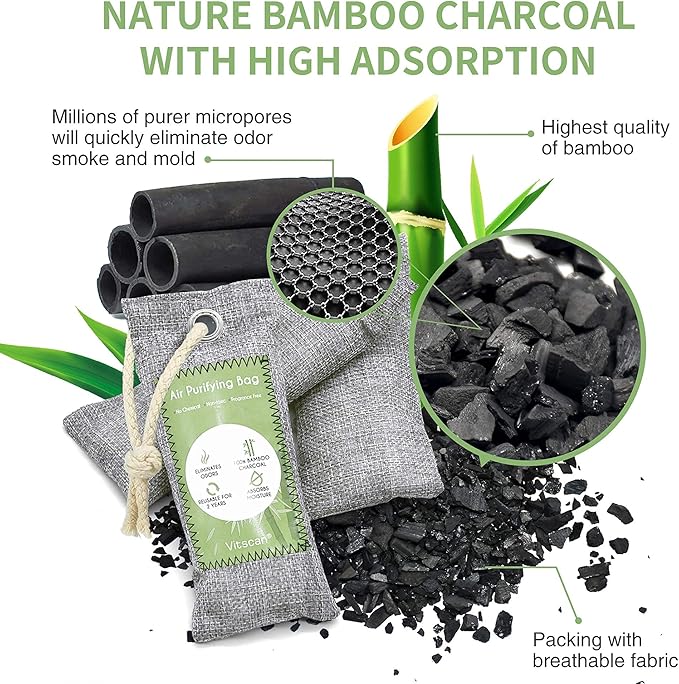 24 Pack Bamboo Charcoal Air Purifying Bag Activated Charcoal Bags Odor Absorber Moisture Absorber Natural Car Air Freshener Shoe Deodorizer Odor Eliminators For Home Pet Closet