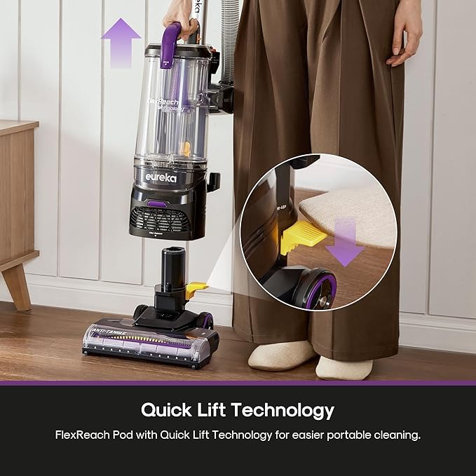Eureka FlexReach Powerful Upright Vacuum Cleaner for Carpet and Hard Floor Lift-Up Vacuum with Large Dust Cup Anti-Tangle NEU651PL Purple