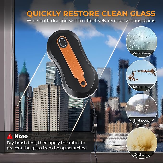FRUITEAM Window Cleaning Robot with Dual Water Spray APP and Remote Control Automatic Window Cleaner with Leather Belt for Frame Glass Triple Safety System Smart Path Detection