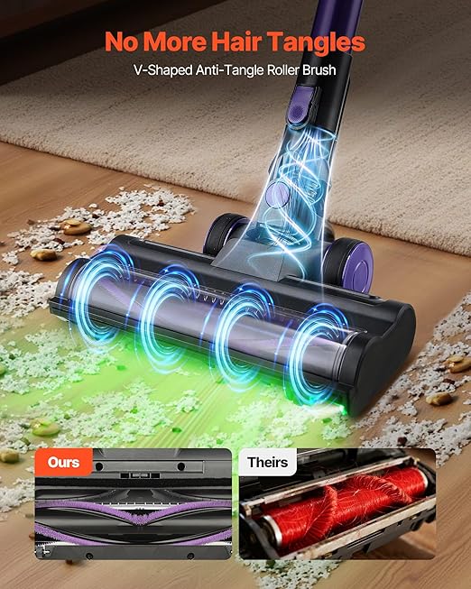 VEVOR Cordless Vacuum Cleaner 25KPA Max Powerful Suction Rechargeable Anti-Tangle Stick Vacuum with Dust Cup Lightweight Handheld Vac with 35mins Runtime for Home Carpet Pet Hair Hard Floor
