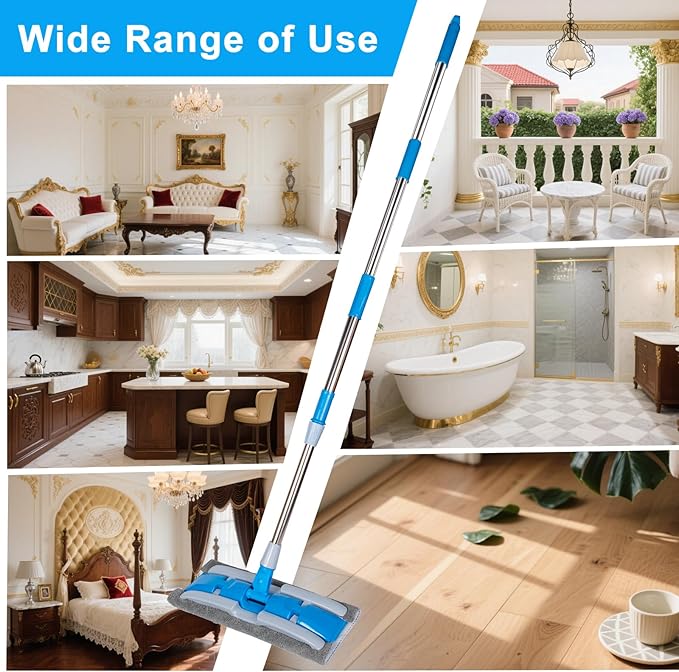 BITOPE Microfiber Dust Mop with Rotatable Flat Head Professional Wet Dry Floor Mop with Extendable Handle and Washable Pads for Wood Tile Vinyl Laminate Marble Hard Surface 54