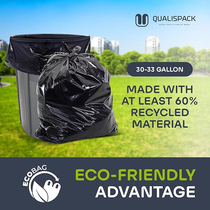 33 Gallon Can Liners | 34x38 Black 1.2 Mil | Heavy Duty Eco-Friendly Trash Bags | 150 Bags for Commercial Industrial and Outdoor Use
