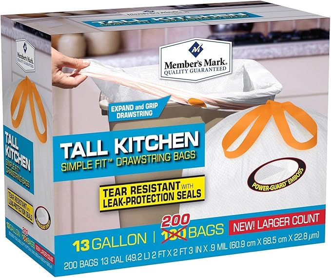Members Mark Tall Kitchen Simple Fit Drawstring Bags