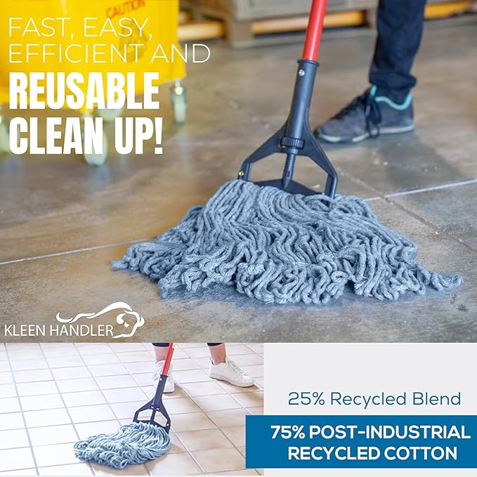 KLEEN HANDLER General Cleaning Mop Heavy Duty Commercial Replacement Wet Industrial Blue Cotton Looped End String Head Refill (Pack of 3)