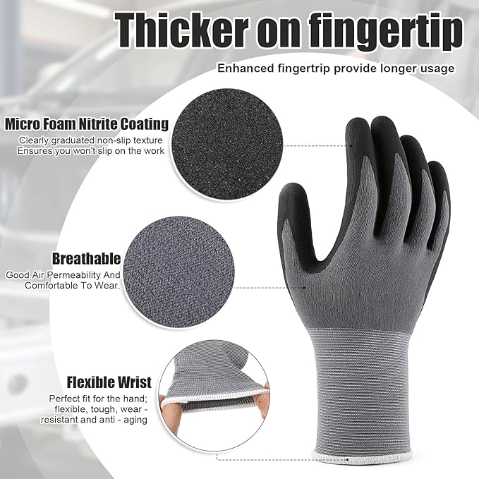 100 Pairs Warehouse Gloves Bulk Safety Work Microfoam Nitrile Coated Seamless Knit Nylon Glove for Men(XL)