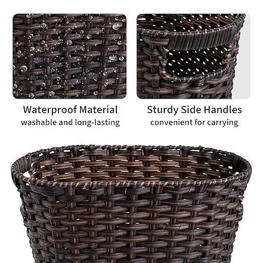 GRANNY SAYS Wicker Trash Can Bathroom Trash Can with Handles Wicker Waste Basket for Bathroom Waste Basket for Bedroom Decorative Wicker Wastebasket 19 Liters/5 Gallons 1-Pack Dark Brown