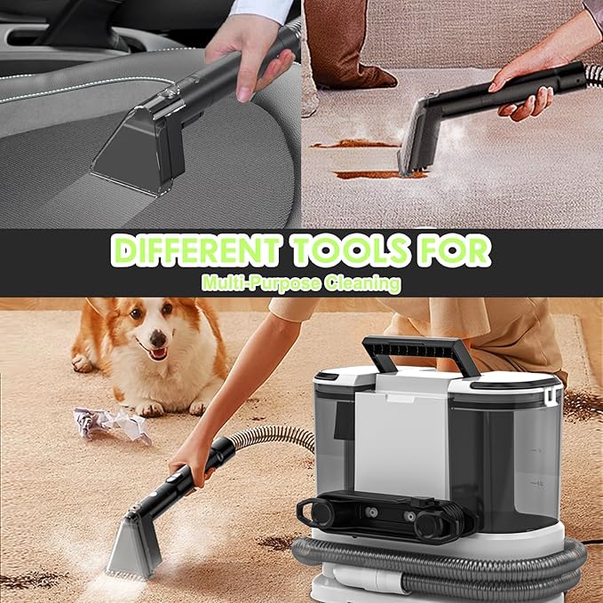 Portable Carpet &amp Upholstery Cleaner Deep Cleaning for Rugs Couch Curtain Car Interiors Stains Pet &amp Family Friendly 800W high-performance motor 21Kpa 120V (White)