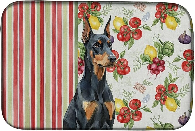 Caroline's Treasures Doberman Pinscher Vegetables Dish Drying Mat Absorbent Dish Drying Mat Pad for Kitchen Counter Dish Drainer Mat for Countertop 14 x 21 Multicolor