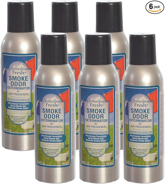 Smoke Odor Exterminator Removes Cigar/Cigarette/Pipe/Tobacco Smells 7oz Spray Air Freshener Clothesline Fresh (6-Pack)