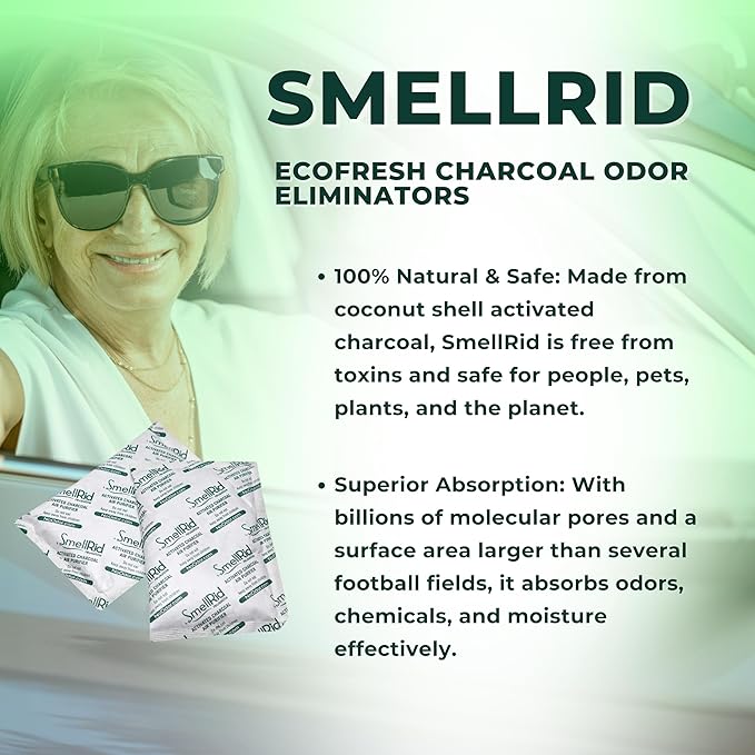 SMELLRID Activated Charcoal Odor Remover That Works [100 Pack] - Mini 5g (2” x 2”) Pack Treats 2 Sq. Ft.- Premium Natural Odor &amp Dampness Absorber Safeguard Stored/Shipped Items