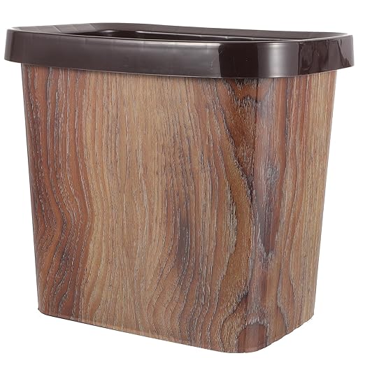Luxshiny Vintage Wood Grain Bathroom Garbage Container 10l Rectangular Plastic Trash Can with Removable Press Ring for Kitchen Living Room and Toilet Wastebasket