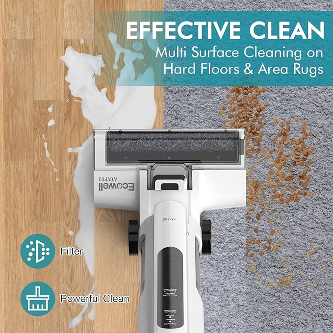 Ecowell Cordless Wet Dry Vacuum Cleaner and Mop with Self Cleaning for Hard Floor and Area Rug Vacuum Cleaner 8.2 Pounds