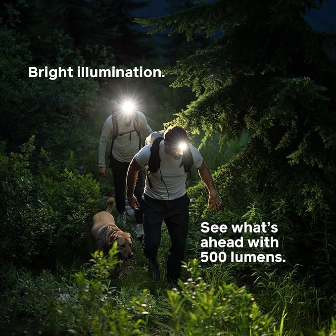 BioLite Range 500 Waterproof Fast-Charging Rechargeable Headlamp Midnight Grey 500 Lumens USB-C Charging 100m Beam 200 Hour runtime