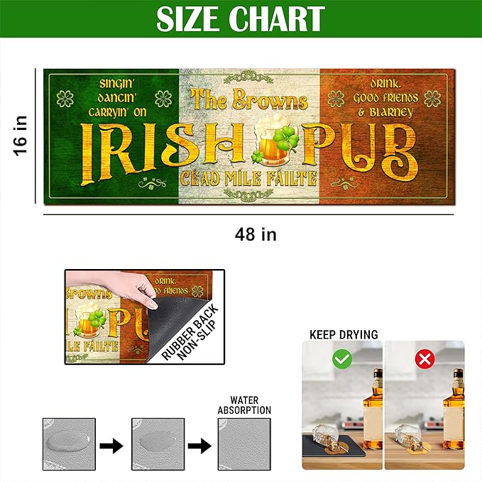 THUYPT Personalized Irish Drying Mat for St Patrick's Day Decor Irish Bar Pub Accessories Spill Mat Countertop Bar Shamrock Dish Drying Mat for Bar Counter Absorbent Coffee Maker (02)