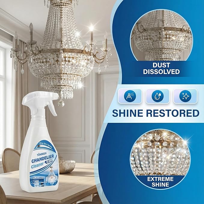 Chandelier Cleaner Drip Dry Spray No Wipe Formula for Crystal Chandeliers Streak-Free Spray-On Cleaner for Glass &amp Decorative Lighting Fixtures Surface-Friendly on Crystal 10.14 oz
