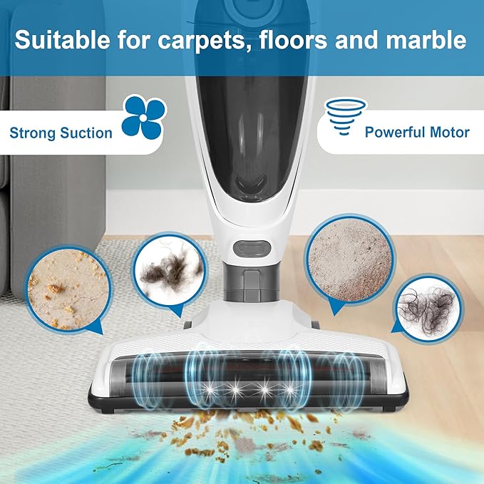 Intercleaner 2 in 1 Handheld &amp Stick Cordless Vacuum Cleaner 2-Speed Powerful Suction Lightweight with LED Bagless Stick Vac with Handheld for Hardwood Floor Carpet Car Pet Hair Ultra Quiet