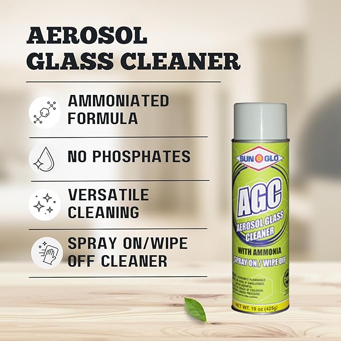 Sun-Glo Aerosol Glass Cleaner (AGC) - Ammonia Fortified Aerosol Glass &amp Multi-Surface Cleaner Spray Polish for All-Natural Sparkling Brilliant Streak-Free Shines