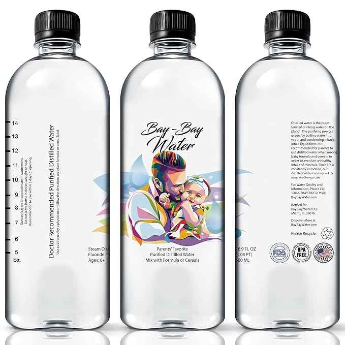 Bay Bay Water - Purified Distilled Water for Babies - 16.9 oz. - Use for Everyday Drinking Infant Formula Milk and Baby Cereal - BPA Free - No Fluoride Phosphate - Prevent Mineral Overload - (24)