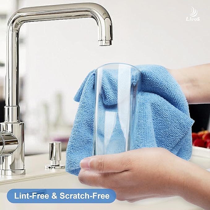 LIVOS Microfiber Cleaning Cloth Roll - 80 Pack Reusable Paper Towels Blue Tear Away Microfiber Towels for Cars Super Absorbent Lint Free Cleaning Rags for House Kitchen Window-11.5x11.5
