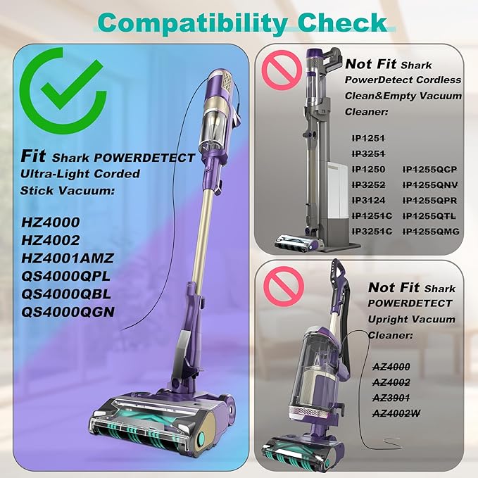 HZ4002 HZ4000 Soft Brush Roller Replacement Parts Compatible with Shark POWERDETECT Ultra-Light Corded Stick Vacuum with DuoClean Detect 3 Brushrolls 1 Cleaning Brush 566CU4000