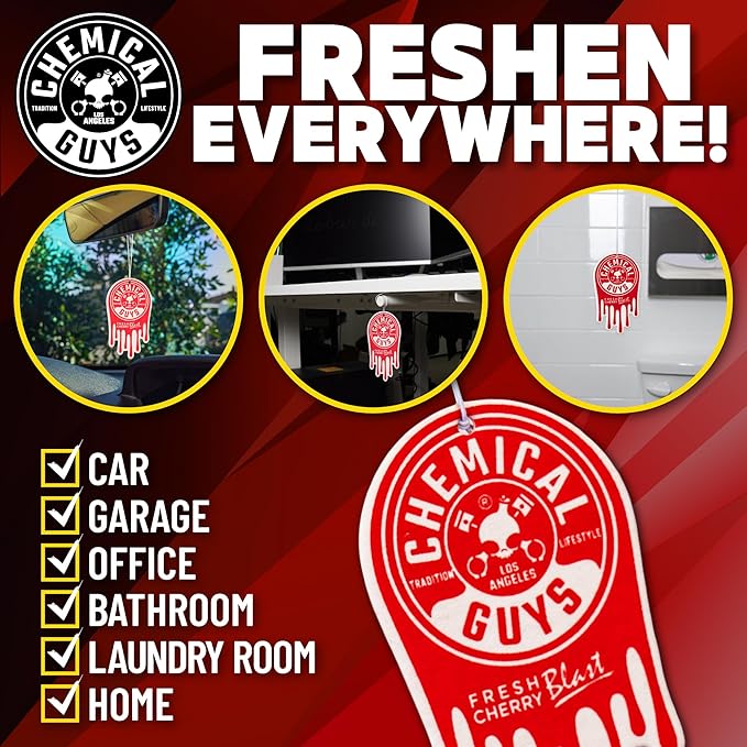 Chemical Guys Hanging Air Freshener Fresh Cherry Scent 12 Pack Great for Cars Trucks SUVs RVs Home Garage Workspace Dorm Room &amp More (4 x 3 Packs) - AIR40604