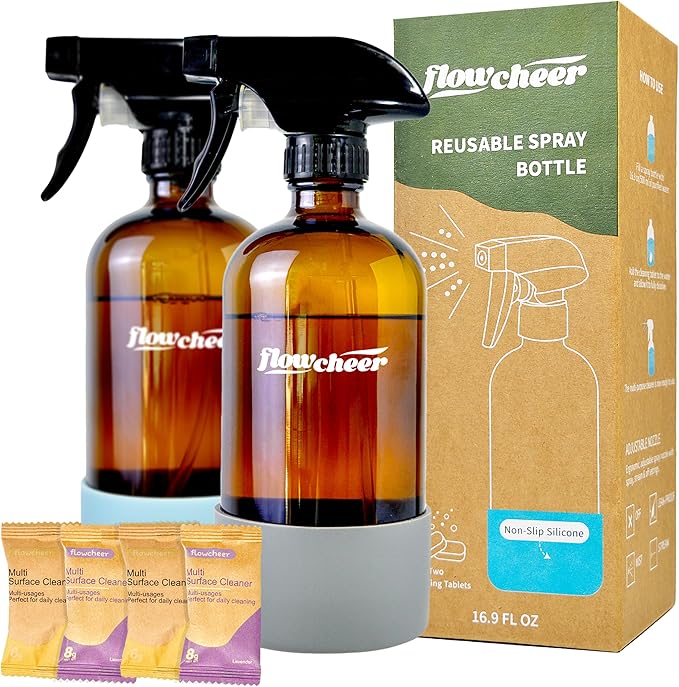 flowcheer Multi-Surface Cleaner Reusable Spray Bottles + All Purposes Cleaner Refills-Household&ampKitchen Cleaning-12 Pack Makes 204 fl oz Bottles of Spray Cleaner Lemon and Lavender Scent