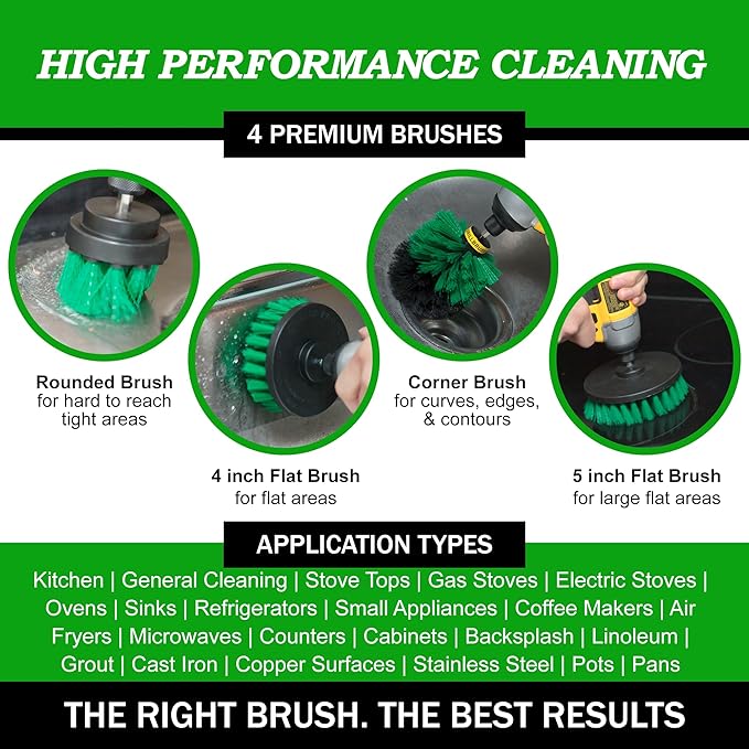 Kitchen Drill Brush Set - Drill Powered Cleaning Tools for Stainless Steel Sink Copper Sink Stove Top Oven Pots Pans &amp Cabinets - Pot Scrubber - Air Fryer Cleaning Brush Set- Stove Cleaner K