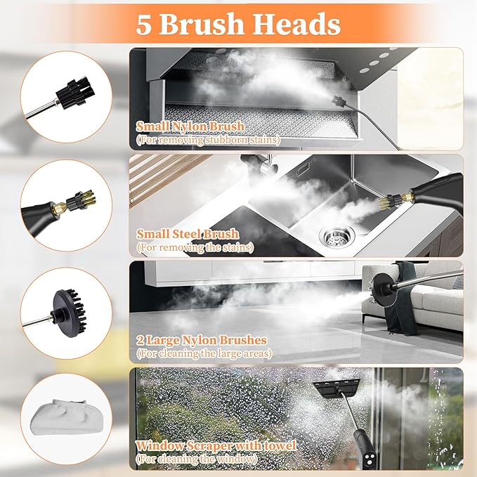 Steam Cleaner Handheld Steam Cleaner for Home Car Furniture Bathroom 2500W High Pressure Steam Cleaner 1.2L Water Capacity 6 Adjustable Speeds 4 Brush Heads Steamer for Cleaning (Green)