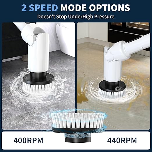 Electric Spin Scrubber - Cordless Cleaning Brush with Digital Display 2 Speeds 8 Brush Heads IPX7 Waterproof Adjustable Long Handle for Bathroom Tub Tile Shower and Car