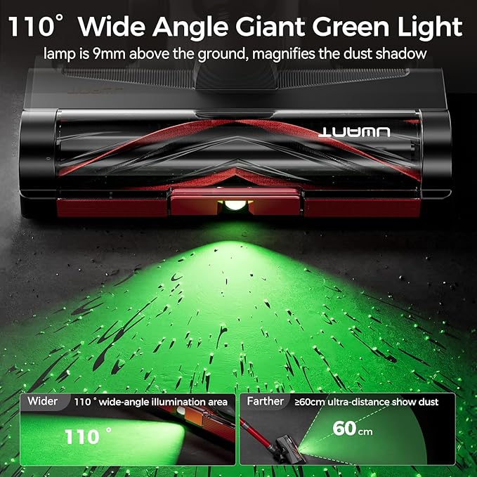uwant Cordless Vacuum Cleaner 35Kpa Powerful Suction Wide Green Headlight Vacuum Cleaner for Home Pet Hair Anti-Tangle HEPA Lightweight Handheld Vacuum for Carpet Hard Floors
