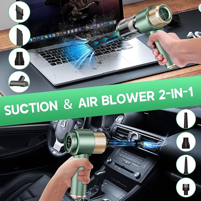 JONYJ Handheld Car Vacuum Cleaner 16000PA Hand Held Vacuum Portable Cordless 2 in 1 Air Duster and Vacuum Cleaner with LED Light Multi-Nozzles 120W High Power Mini Vacuum for Home Pet Office