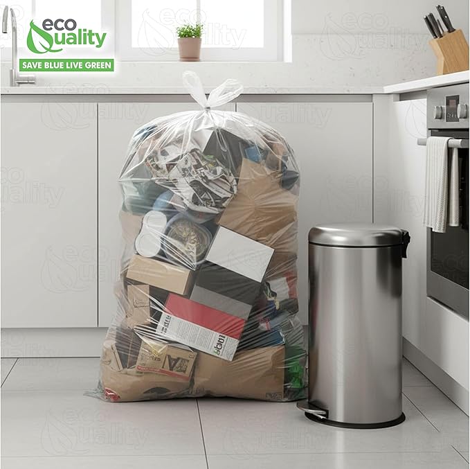 (20 Pack) 35x55 inch Large Heavy Duty Clear Trash Bags - Yard Trash Bags Leaves Lawn and Leaf Bags Recycling Garbage Bags Construction Industrial Bags