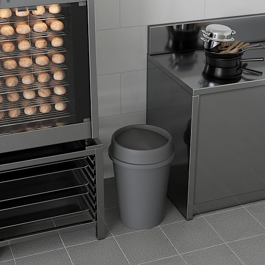 11 Gallon Gray Round Waste Basket with Swing-Top Lid | 44 Qt Trash Can