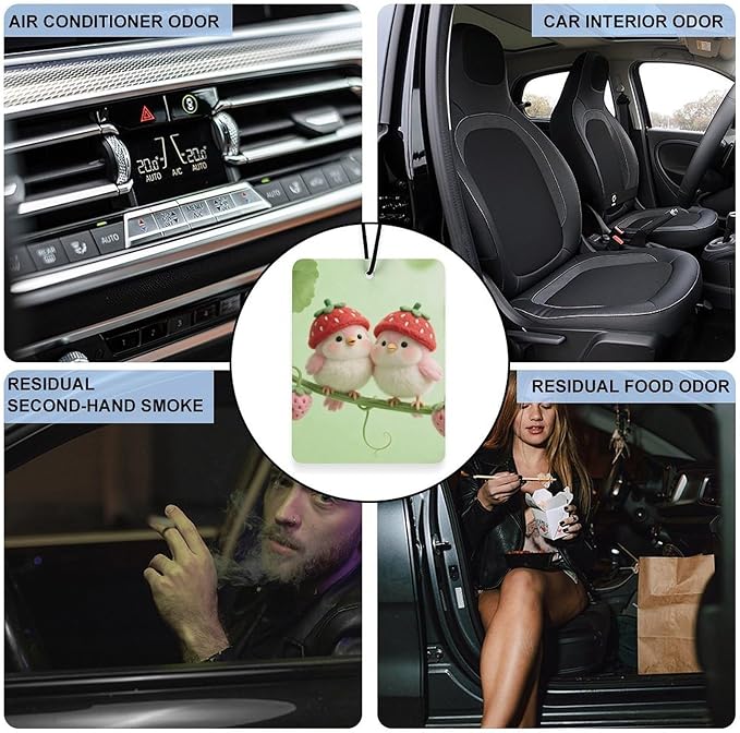 5PCS Car Air Freshener Hanging Personalized Double Sided Strawberry Bunnies Car Fresheners Long Lasting New Cars Scents Cute Automotive Freshies for Closets Drawers (tea)
