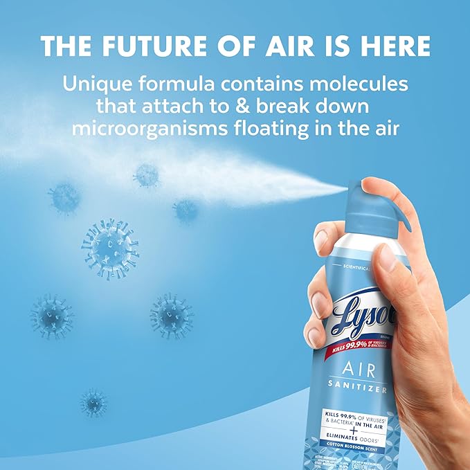 Lysol Air Sanitizer Spray with Bacterial Odor Eliminator for Home &amp Office Sanitizing Air Spray Air Freshener Alternative Cotton Blossom Scent 10 oz (Pack of 3)
