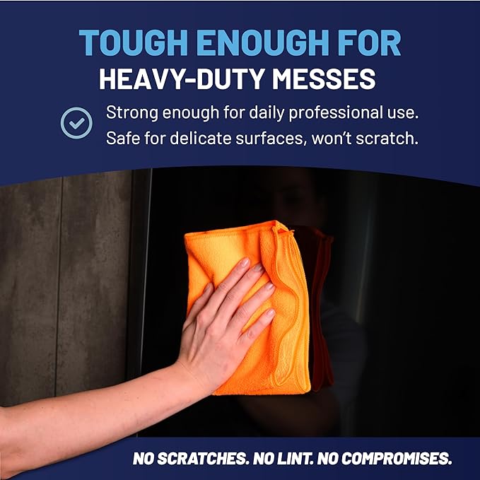 MW Pro Microfiber Cleaning Cloth | Orange | 12 Pack | 16” x 16” | All Purpose Microfiber Towels - Clean Dust Polish Scrub Absorbent